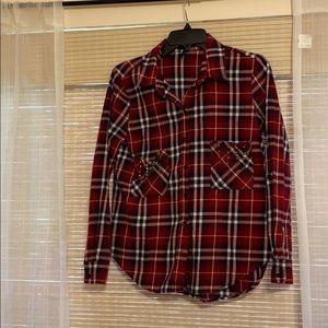 Plaid button up shirt with pockets